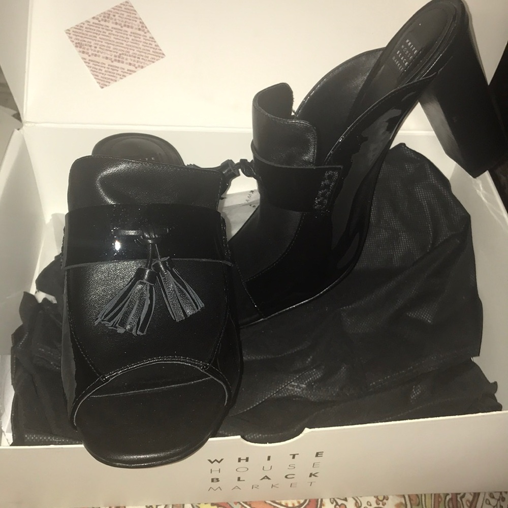 WHBM Black Open toe Mules size 9